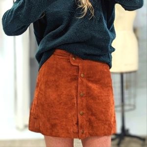 Vintage Style Chestnut Suede Mini Skirt